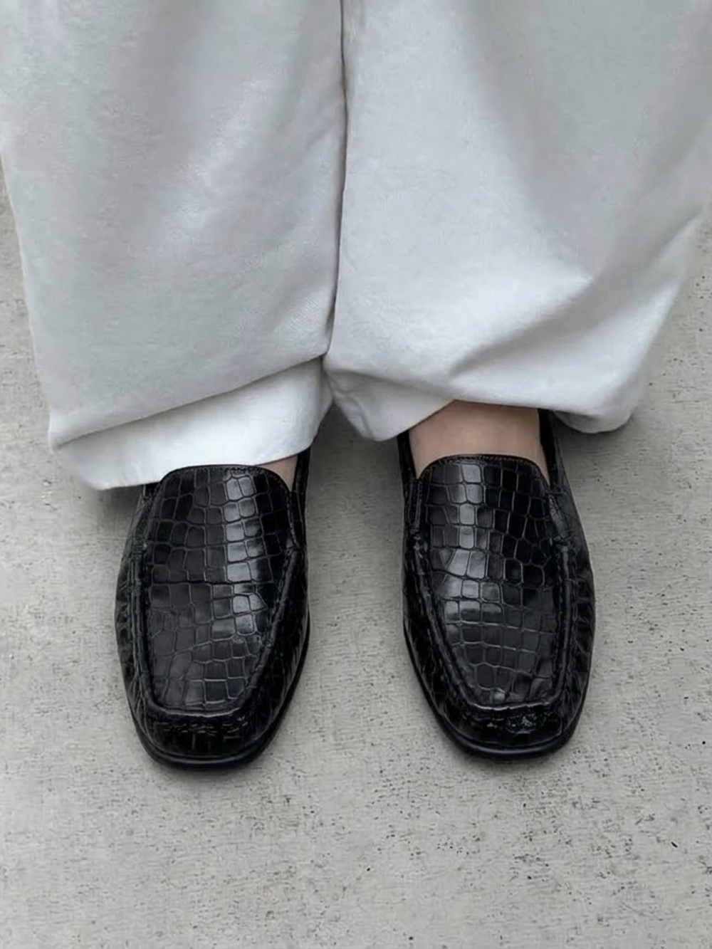 SAS Joy Women's 6.5W Loafers Black Croc Moccasin with Wide Toe Box Made in USA